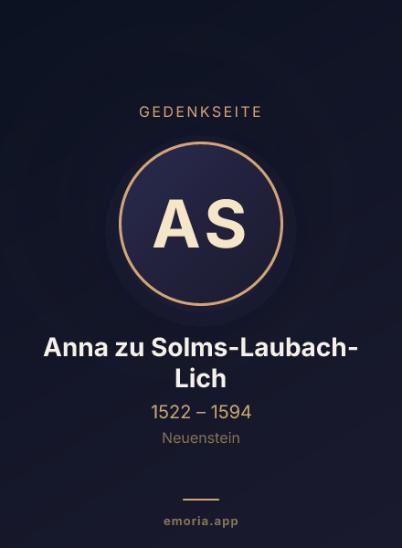Gedenkportrait von Anna zu Solms-Laubach-Lich