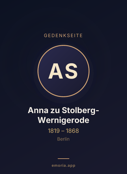 Gedenkportrait von Anna zu Stolberg-Wernigerode