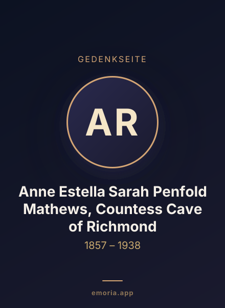 Gedenkportrait von Anne Estella Sarah Penfold Mathews, Countess Cave of Richmond