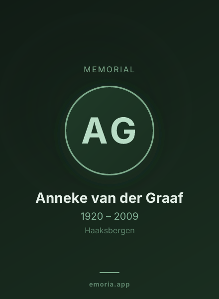 Memorial portrait of Anneke van der Graaf