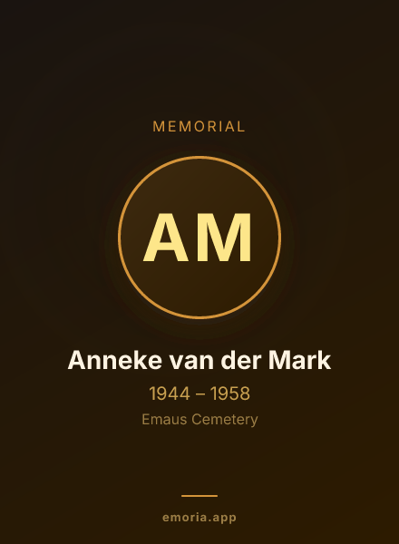 Memorial portrait of Anneke van der Mark