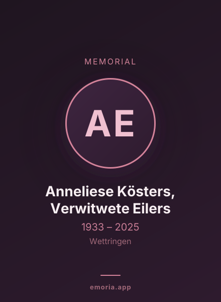 Memorial portrait of Anneliese Kösters, Verwitwete Eilers