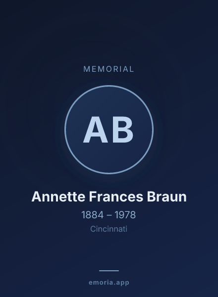 Memorial portrait of Annette Frances Braun