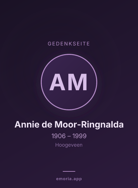 Gedenkportrait von Annie de Moor-Ringnalda