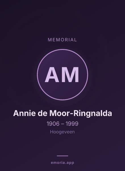 Memorial portrait of Annie de Moor-Ringnalda