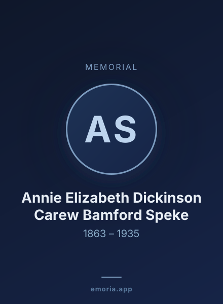 Memorial portrait of Annie Elizabeth Dickinson Carew Bamford Speke