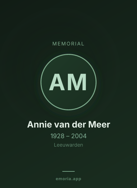 Memorial portrait of Annie van der Meer