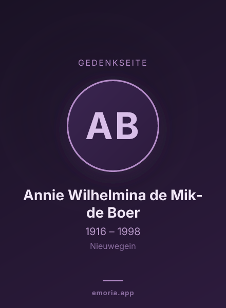 Gedenkportrait von Annie Wilhelmina de Mik-de Boer