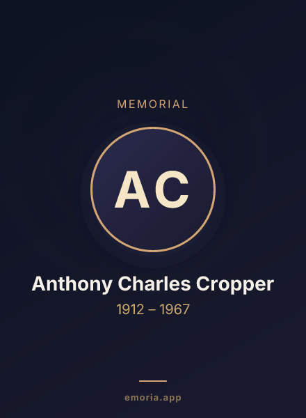 Memorial portrait of Anthony Charles Cropper