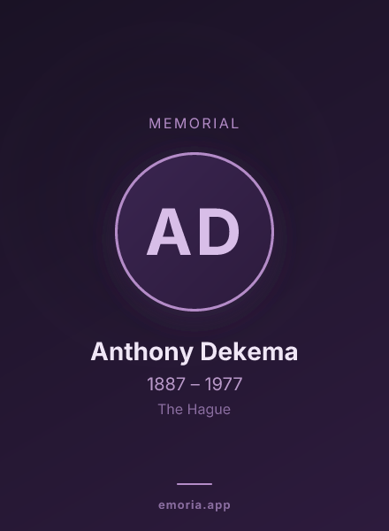 Memorial portrait of Anthony Dekema