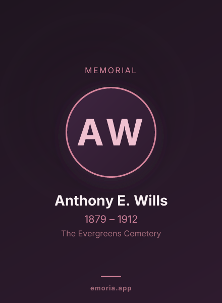 Memorial portrait of Anthony E. Wills