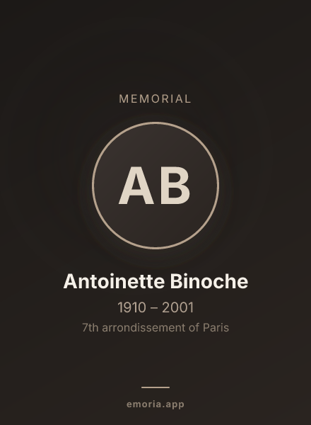 Memorial portrait of Antoinette Binoche
