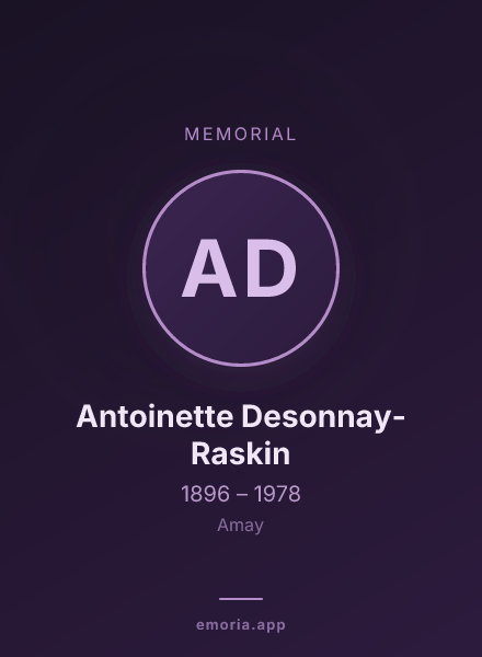 Memorial portrait of Antoinette Desonnay-Raskin