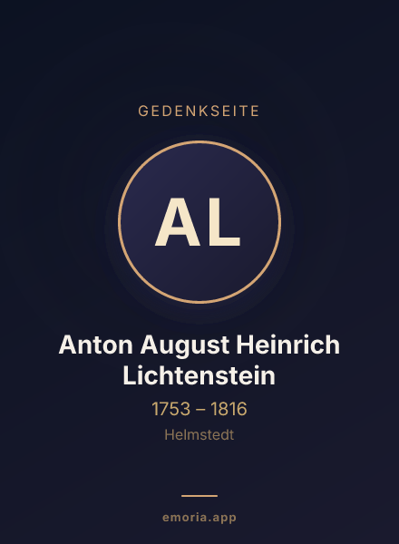 Gedenkportrait von Anton August Heinrich Lichtenstein