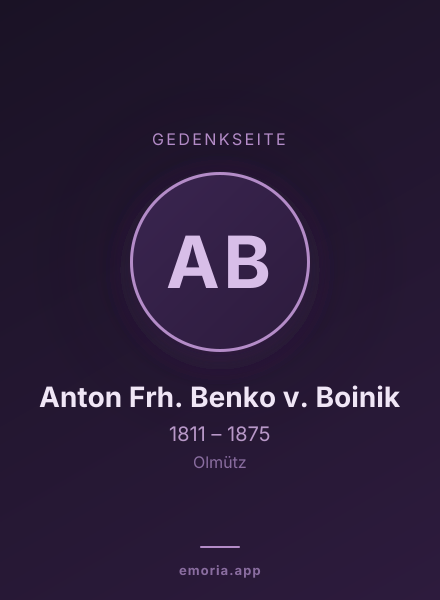 Gedenkportrait von Anton Frh. Benko v. Boinik