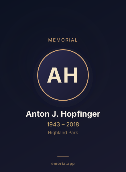 Memorial portrait of Anton J. Hopfinger