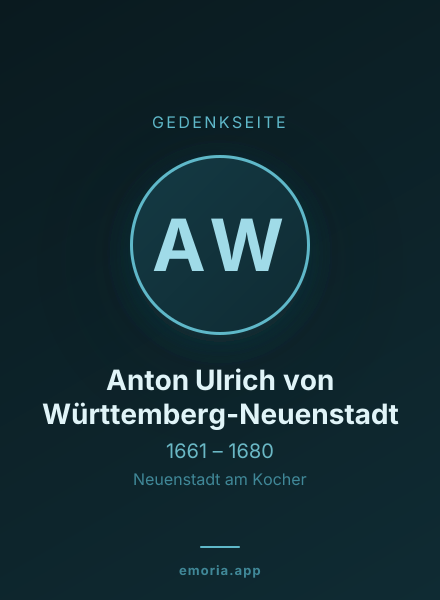 Gedenkportrait von Anton Ulrich von Württemberg-Neuenstadt