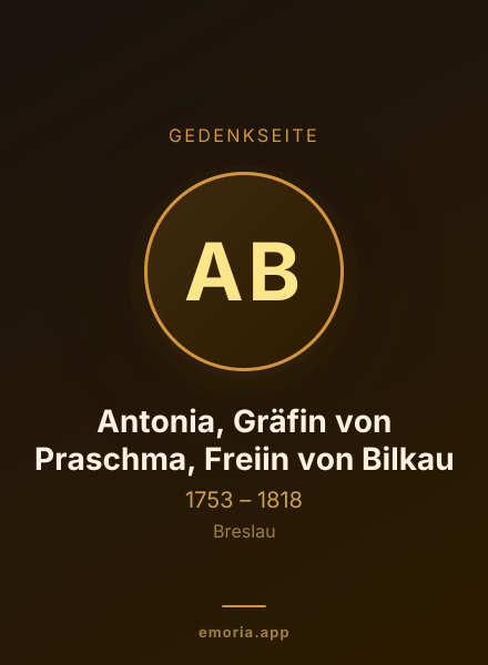Gedenkportrait von Antonia, Gräfin von Praschma, Freiin von Bilkau