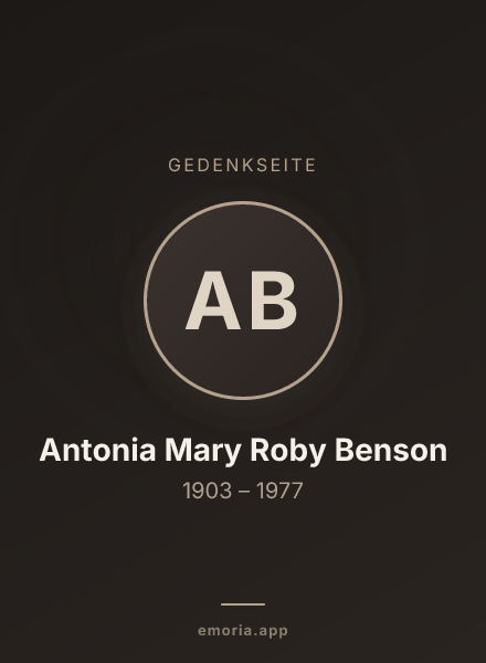 Gedenkportrait von Antonia Mary Roby Benson