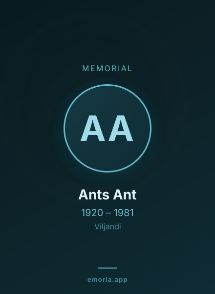 Memorial portrait of Ants Ant