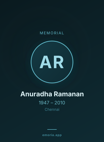 Memorial portrait of Anuradha Ramanan