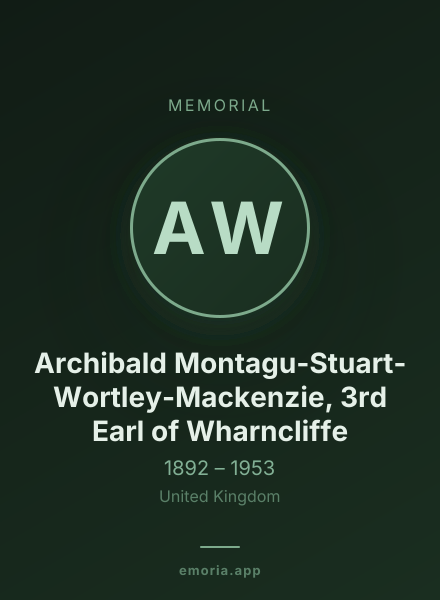 Memorial portrait of Archibald Montagu-Stuart-Wortley-Mackenzie, 3rd Earl of Wharncliffe