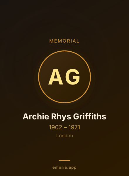 Memorial portrait of Archie Rhys Griffiths