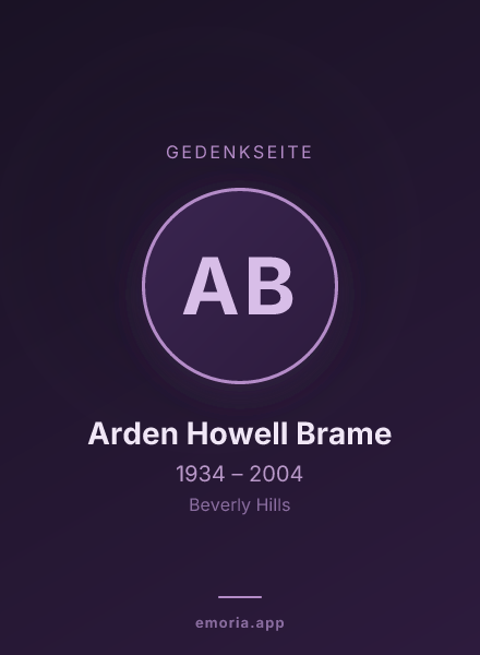 Gedenkportrait von Arden Howell Brame