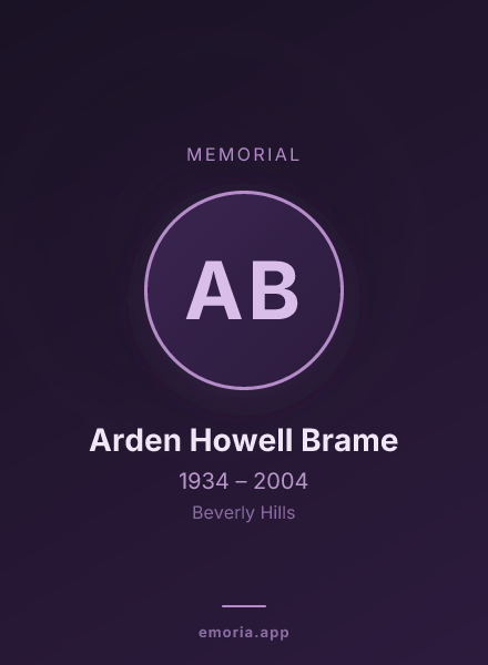 Memorial portrait of Arden Howell Brame