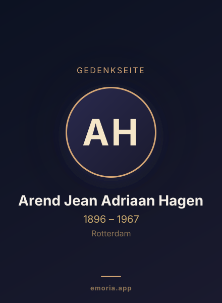 Gedenkportrait von Arend Jean Adriaan Hagen
