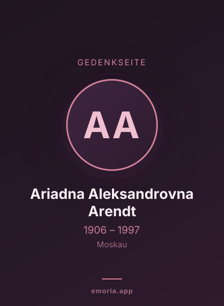Gedenkportrait von Ariadna Aleksandrovna Arendt