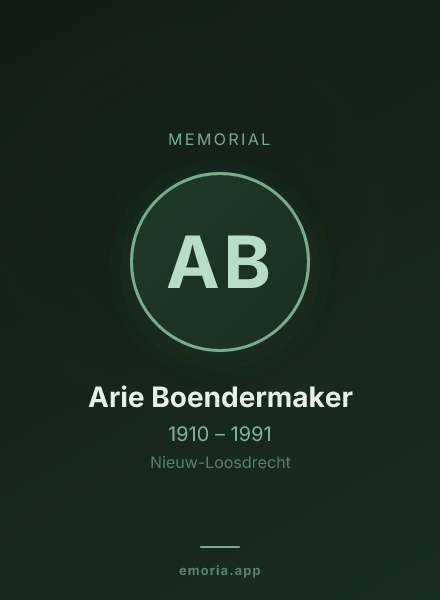 Memorial portrait of Arie Boendermaker