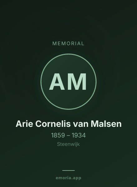Memorial portrait of Arie Cornelis van Malsen