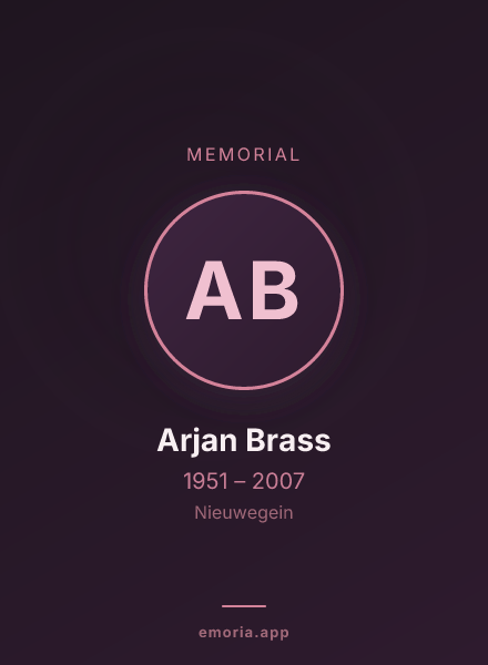 Memorial portrait of Arjan Brass