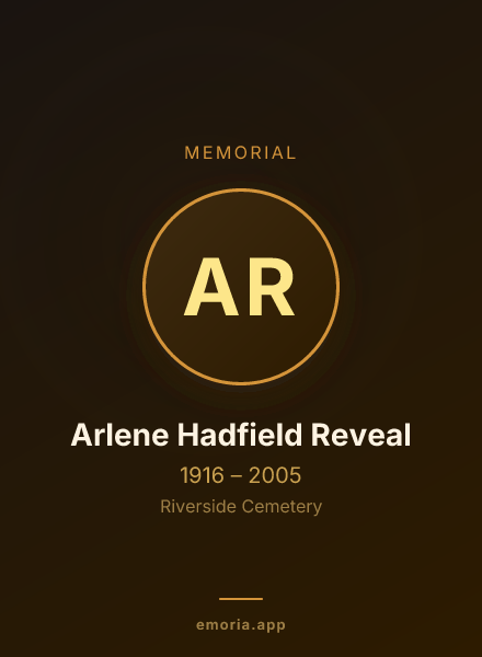 Memorial portrait of Arlene Hadfield Reveal