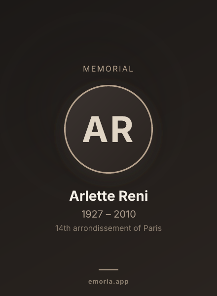 Memorial portrait of Arlette Reni