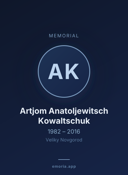 Memorial portrait of Artjom Anatoljewitsch Kowaltschuk