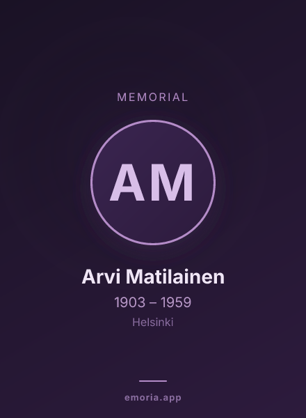 Memorial portrait of Arvi Matilainen