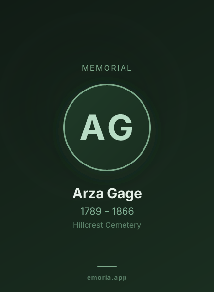 Memorial portrait of Arza Gage