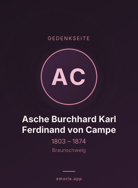 Gedenkportrait von Asche Burchhard Karl Ferdinand von Campe