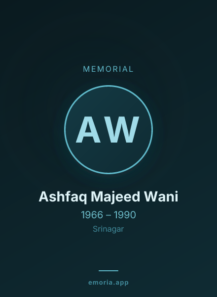 Memorial portrait of Ashfaq Majeed Wani