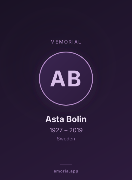 Memorial portrait of Asta Bolin