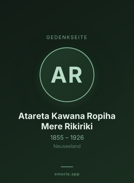 Gedenkportrait von Atareta Kawana Ropiha Mere Rikiriki