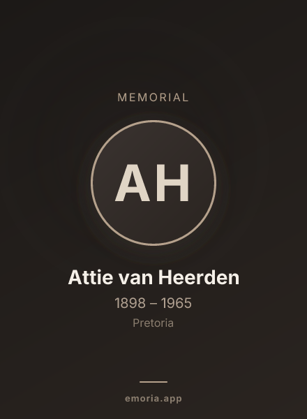 Memorial portrait of Attie van Heerden