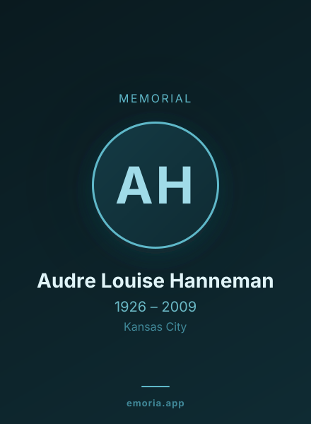 Memorial portrait of Audre Louise Hanneman