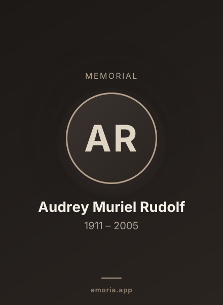 Memorial portrait of Audrey Muriel Rudolf