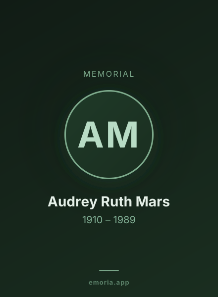 Memorial portrait of Audrey Ruth Mars