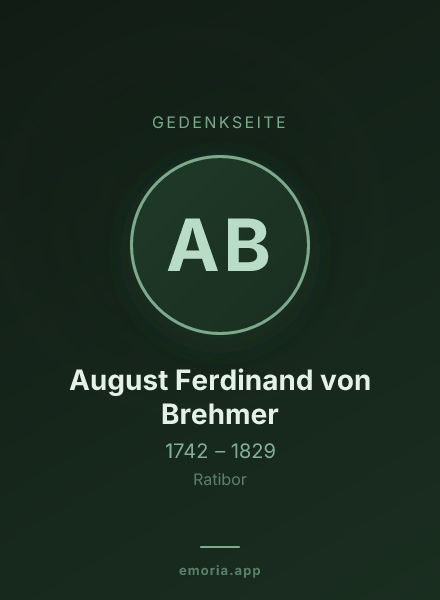 Gedenkportrait von August Ferdinand von Brehmer