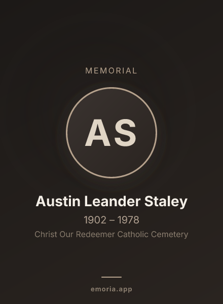 Memorial portrait of Austin Leander Staley