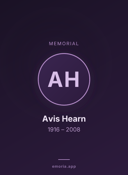 Memorial portrait of Avis Hearn